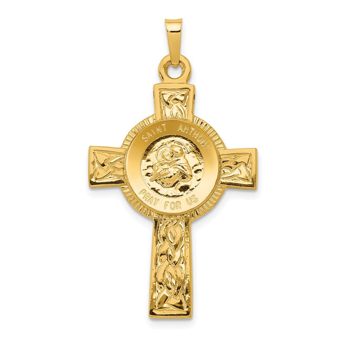 Million Charms 14K Yellow Gold Themed Relgious Cross With St Anthony Medal Pendant