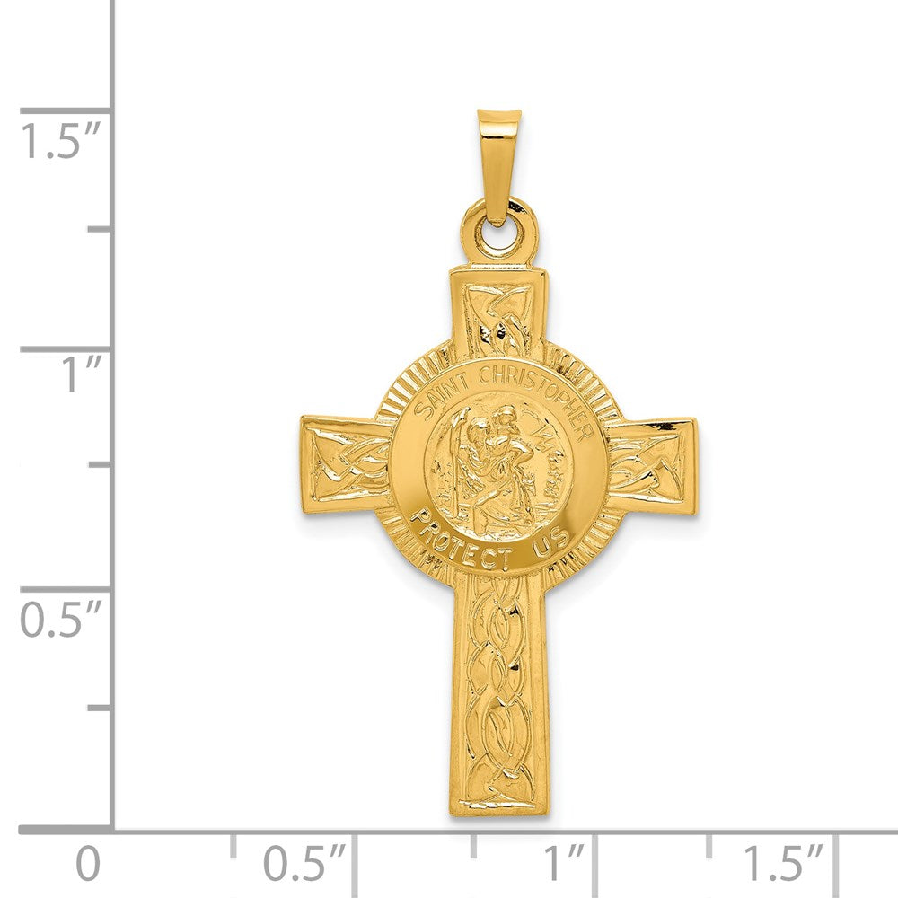Million Charms 14K Yellow Gold Themed Relgious Cross With Religious Saint Christopher Medal Pendant