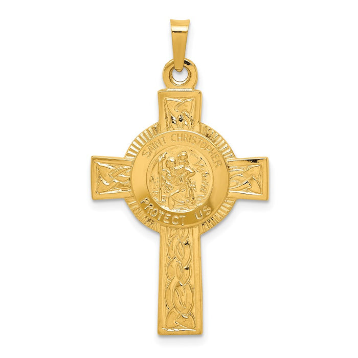 Million Charms 14K Yellow Gold Themed Relgious Cross With Religious Saint Christopher Medal Pendant