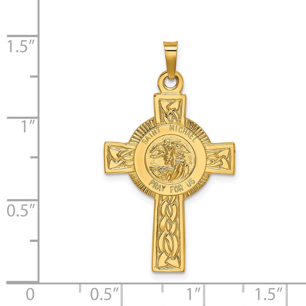 Million Charms 14K Yellow Gold Themed Relgious Cross With Religious Saint Michael Medal Pendant