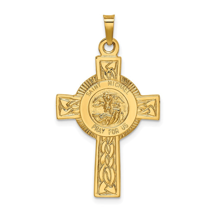 Million Charms 14K Yellow Gold Themed Relgious Cross With Religious Saint Michael Medal Pendant