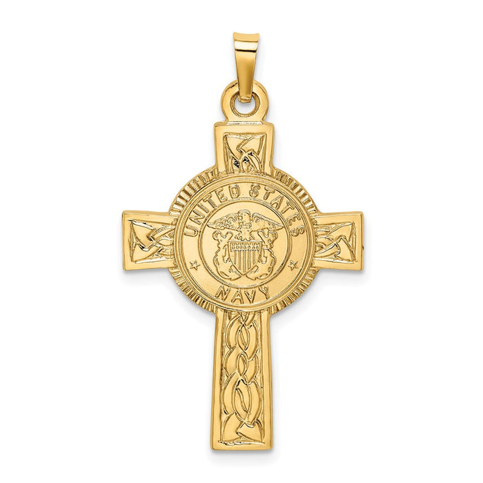 Million Charms 14K Yellow Gold Themed Relgious Cross With Navy Insignia Pendant