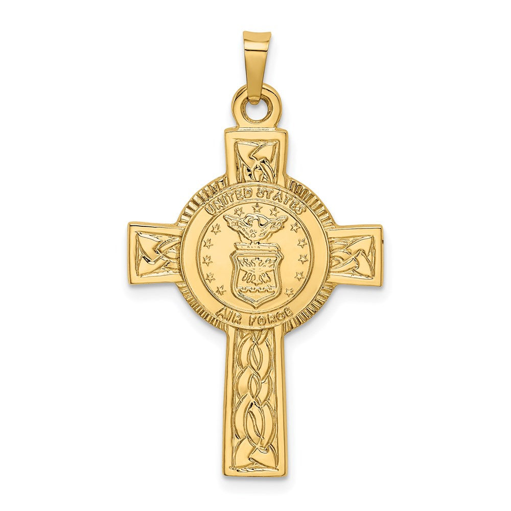 Million Charms 14K Yellow Gold Themed Relgious Cross With Air Force Insignia Pendant