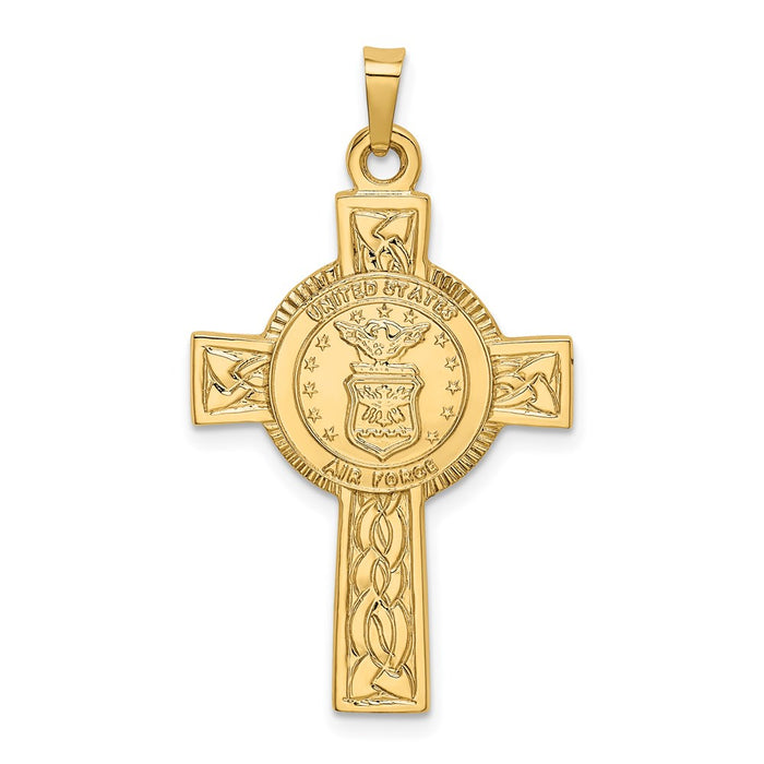 Million Charms 14K Yellow Gold Themed Relgious Cross With Air Force Insignia Pendant