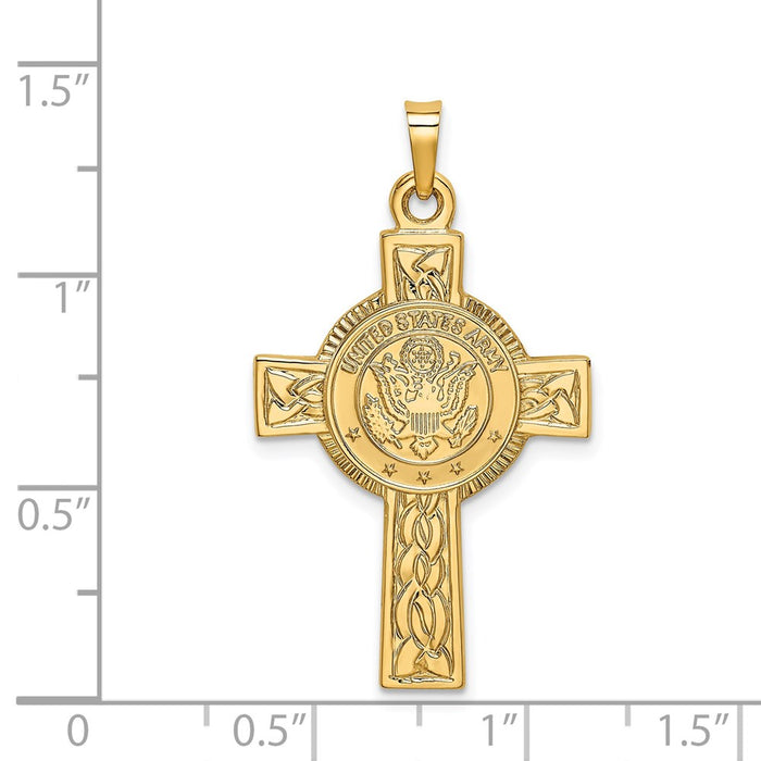 Million Charms 14K Yellow Gold Themed Army Insignia Relgious Cross Pendant