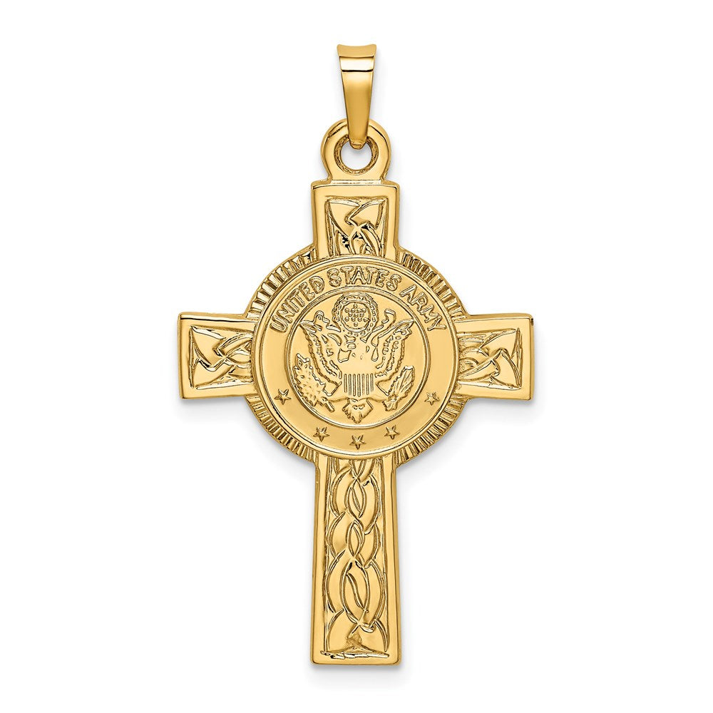 Million Charms 14K Yellow Gold Themed Army Insignia Relgious Cross Pendant