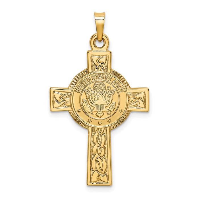 Million Charms 14K Yellow Gold Themed Army Insignia Relgious Cross Pendant