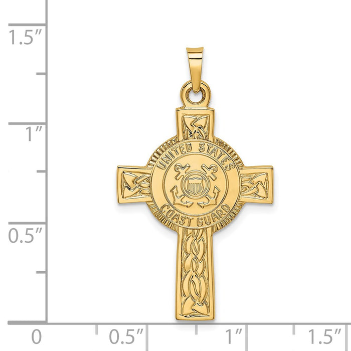 Million Charms 14K Yellow Gold Themed Relgious Cross With Coast Guard Insignia Pendant