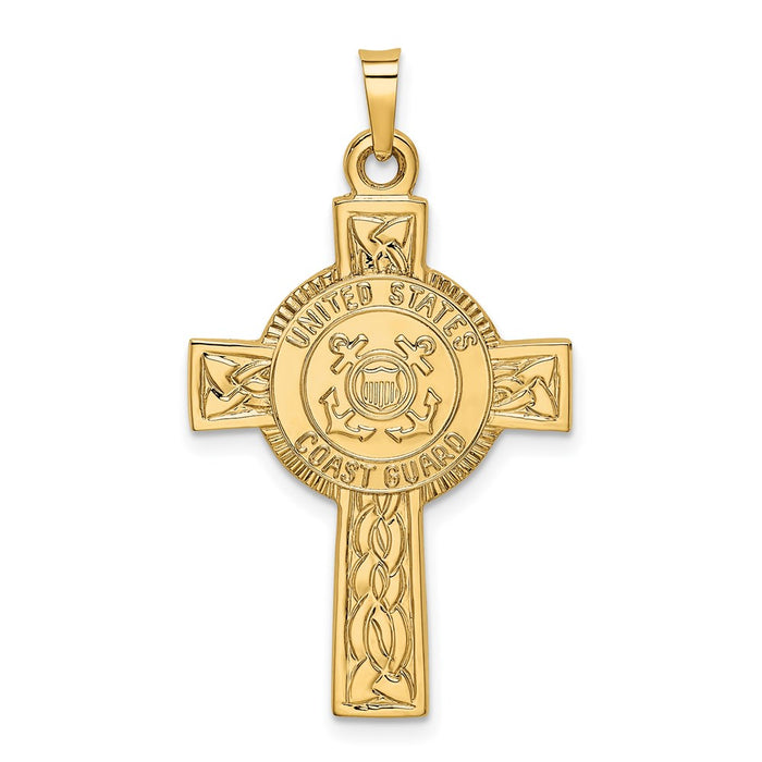 Million Charms 14K Yellow Gold Themed Relgious Cross With Coast Guard Insignia Pendant