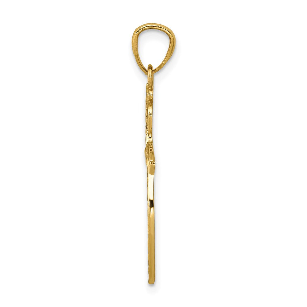 Million Charms 14K Yellow Gold Themed Scroll Design Relgious Cross Pendant