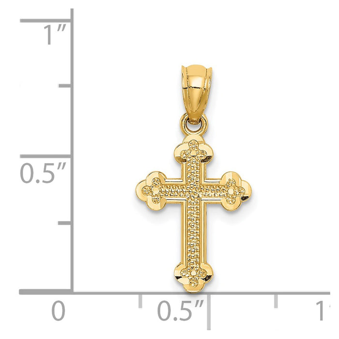 Million Charms 14K Yellow Gold Themed Small Budded Relgious Cross Charm