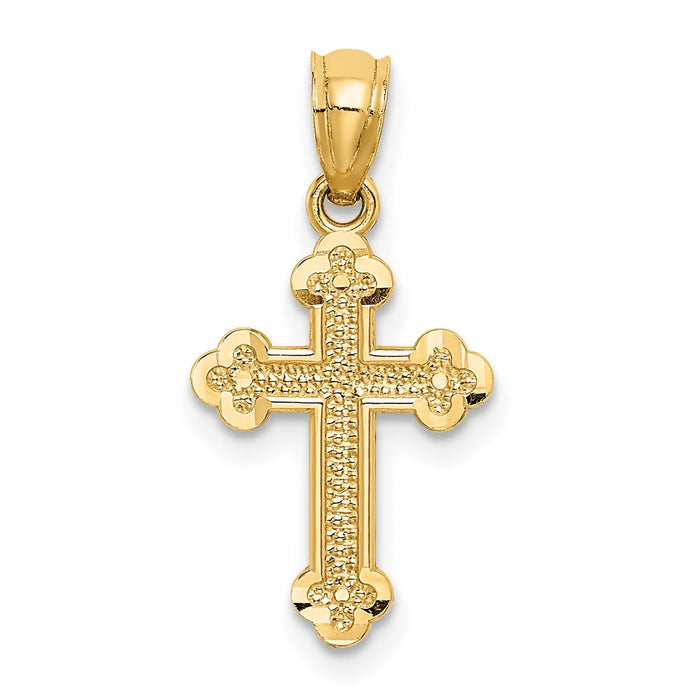 Million Charms 14K Yellow Gold Themed Small Budded Relgious Cross Charm