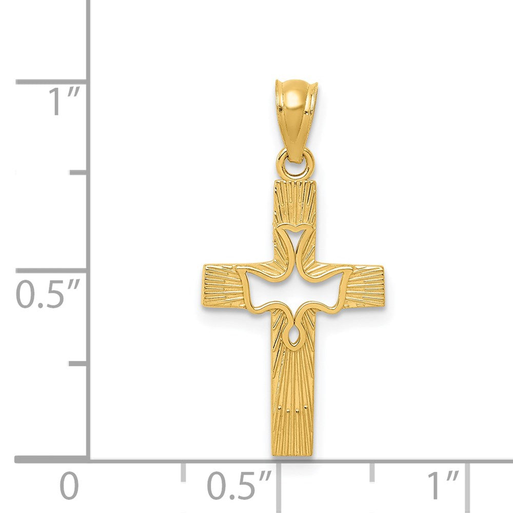 Million Charms 14K Yellow Gold Themed Dove Relgious Cross Pendant