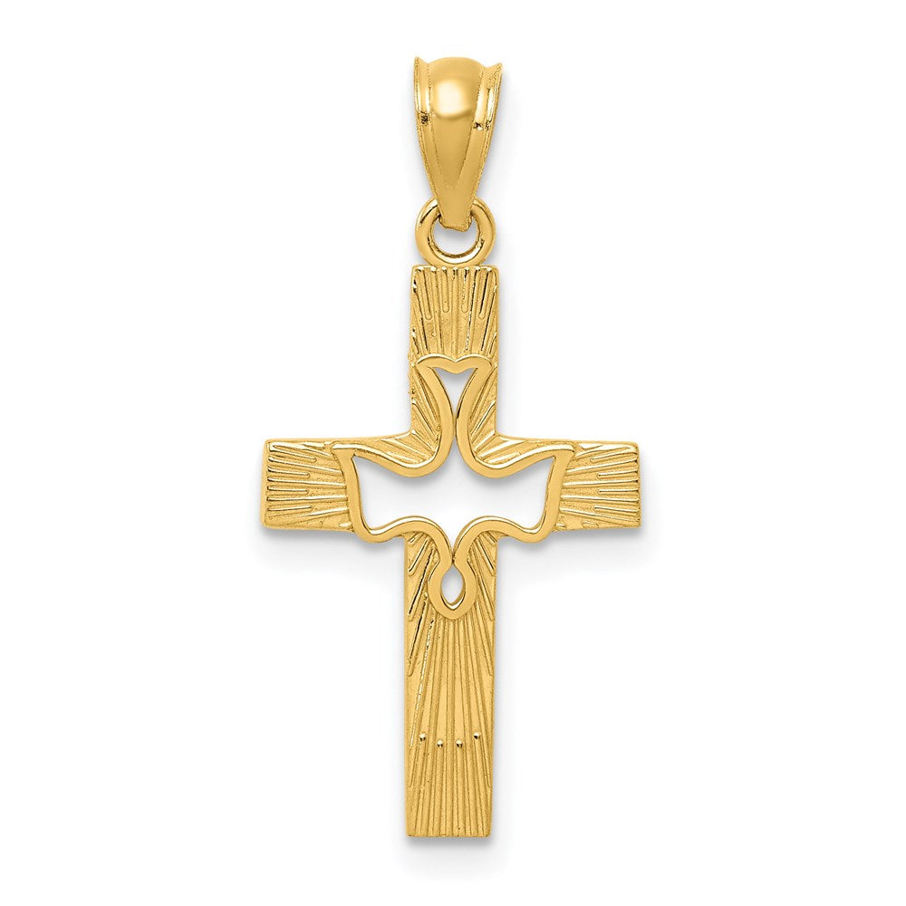 Million Charms 14K Yellow Gold Themed Dove Relgious Cross Pendant