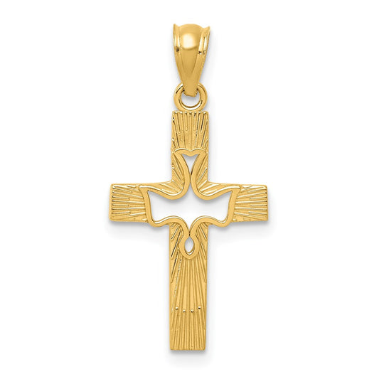 Million Charms 14K Yellow Gold Themed Dove Relgious Cross Pendant