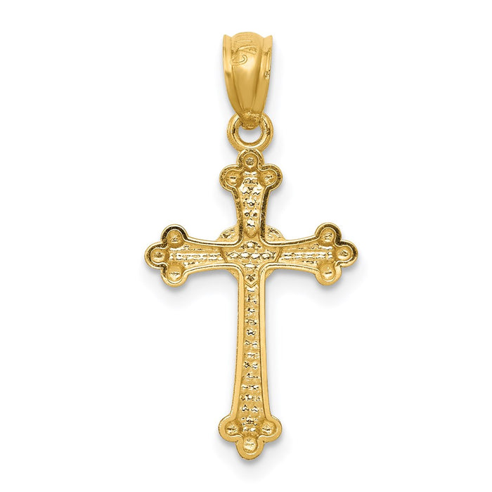 Million Charms 14K Yellow Gold Themed With Rhodium-plated Budded Relgious Cross Charm