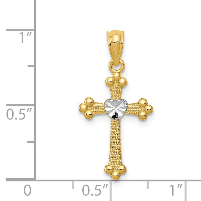 Million Charms 14K Yellow Gold Themed With Rhodium-plated Budded Relgious Cross Charm