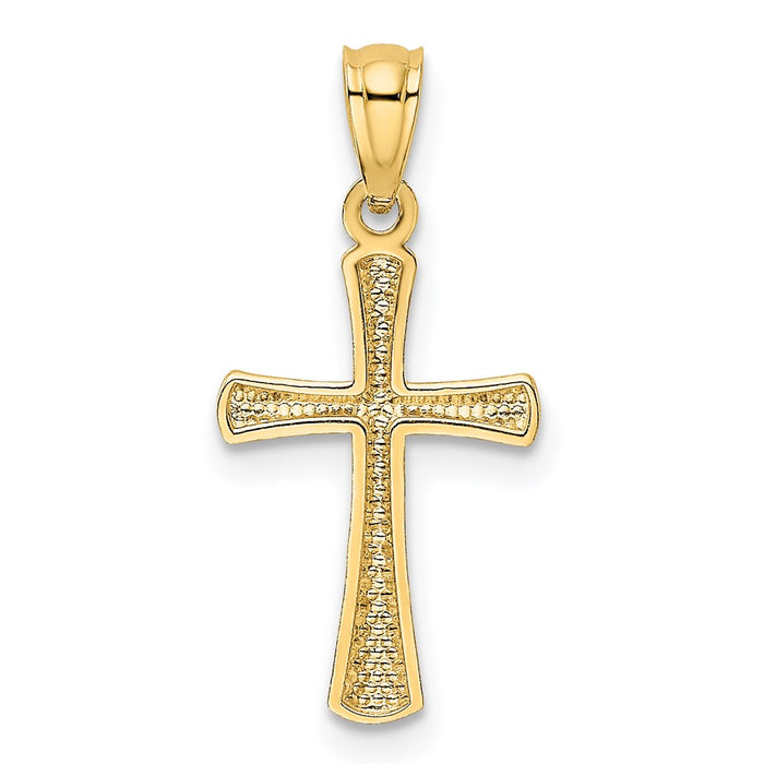 Million Charms 14K Yellow Gold Themed Diamond-Cut Relgious Cross Pendant