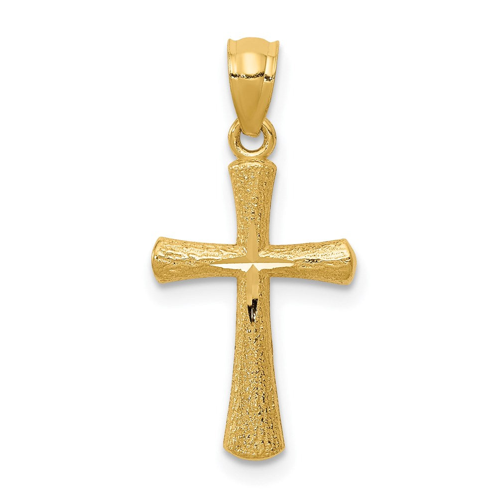 Million Charms 14K Yellow Gold Themed Diamond-Cut Relgious Cross Pendant