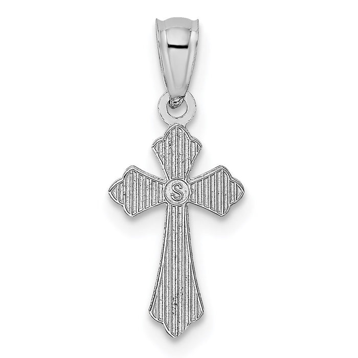 Million Charms 14K White Gold Themed Budded Relgious Cross Charm