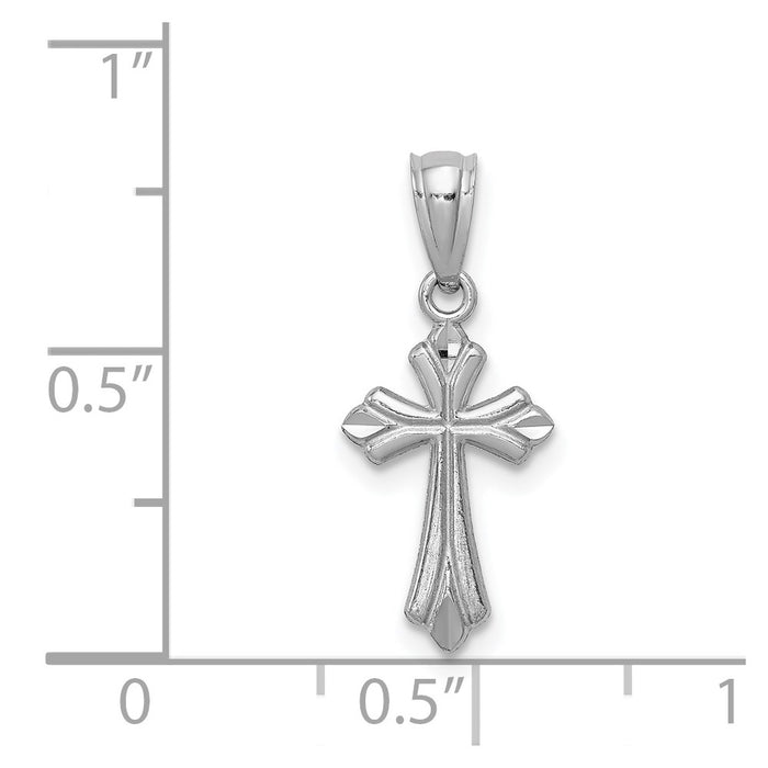 Million Charms 14K White Gold Themed Budded Relgious Cross Charm