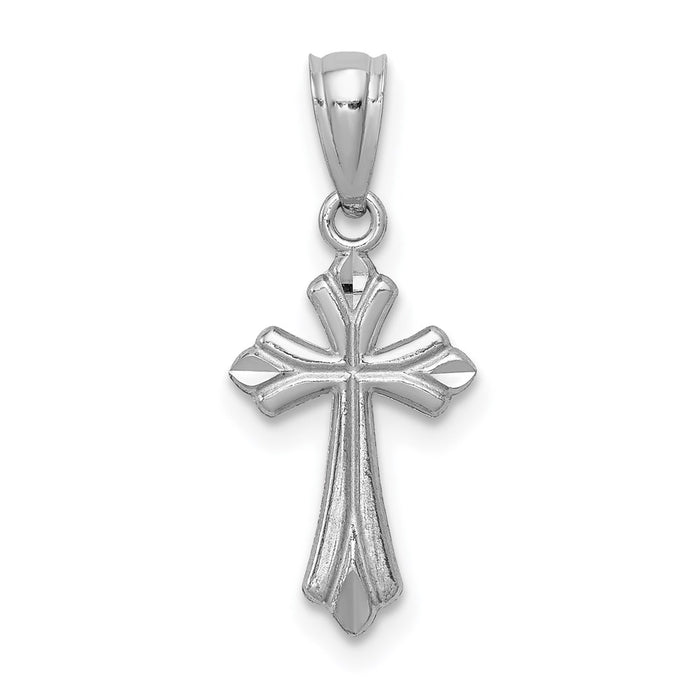 Million Charms 14K White Gold Themed Budded Relgious Cross Charm