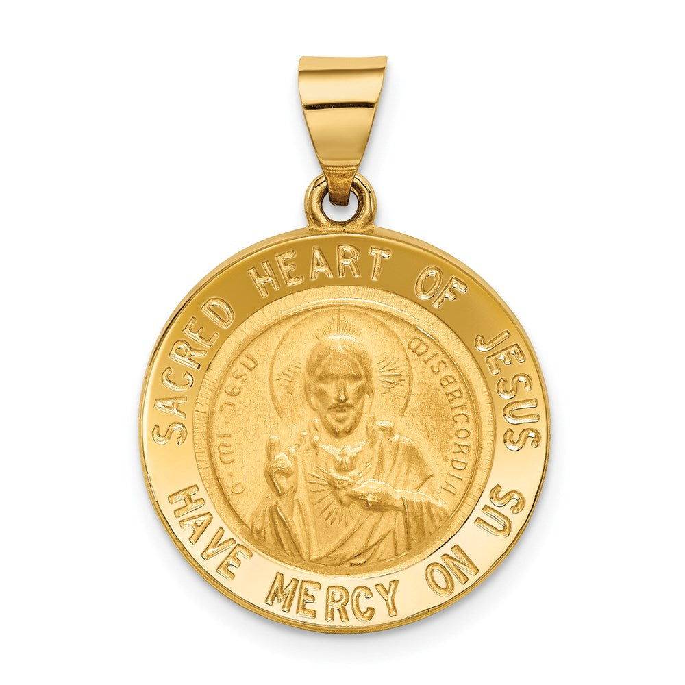 Million Charms 14K Yellow Gold Themed Sacred Heart Of Jesus Medal Round Pendant
