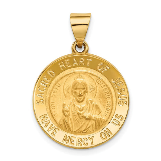 Million Charms 14K Yellow Gold Themed Sacred Heart Of Jesus Medal Round Pendant