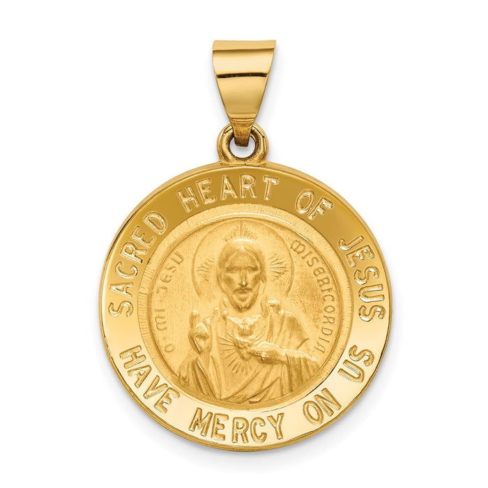 Million Charms 14K Yellow Gold Themed Sacred Heart Of Jesus Medal Round Pendant