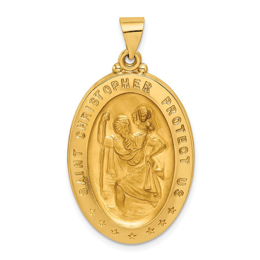 Million Charms 14K Yellow Gold Themed Religious Saint Christopher Medal Pendant