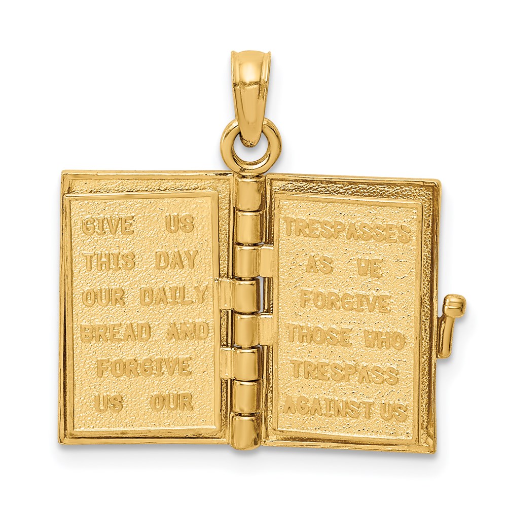 Million Charms 14K Yellow Gold Themed Pink Enameled Lord'S Prayer Bible Pendant