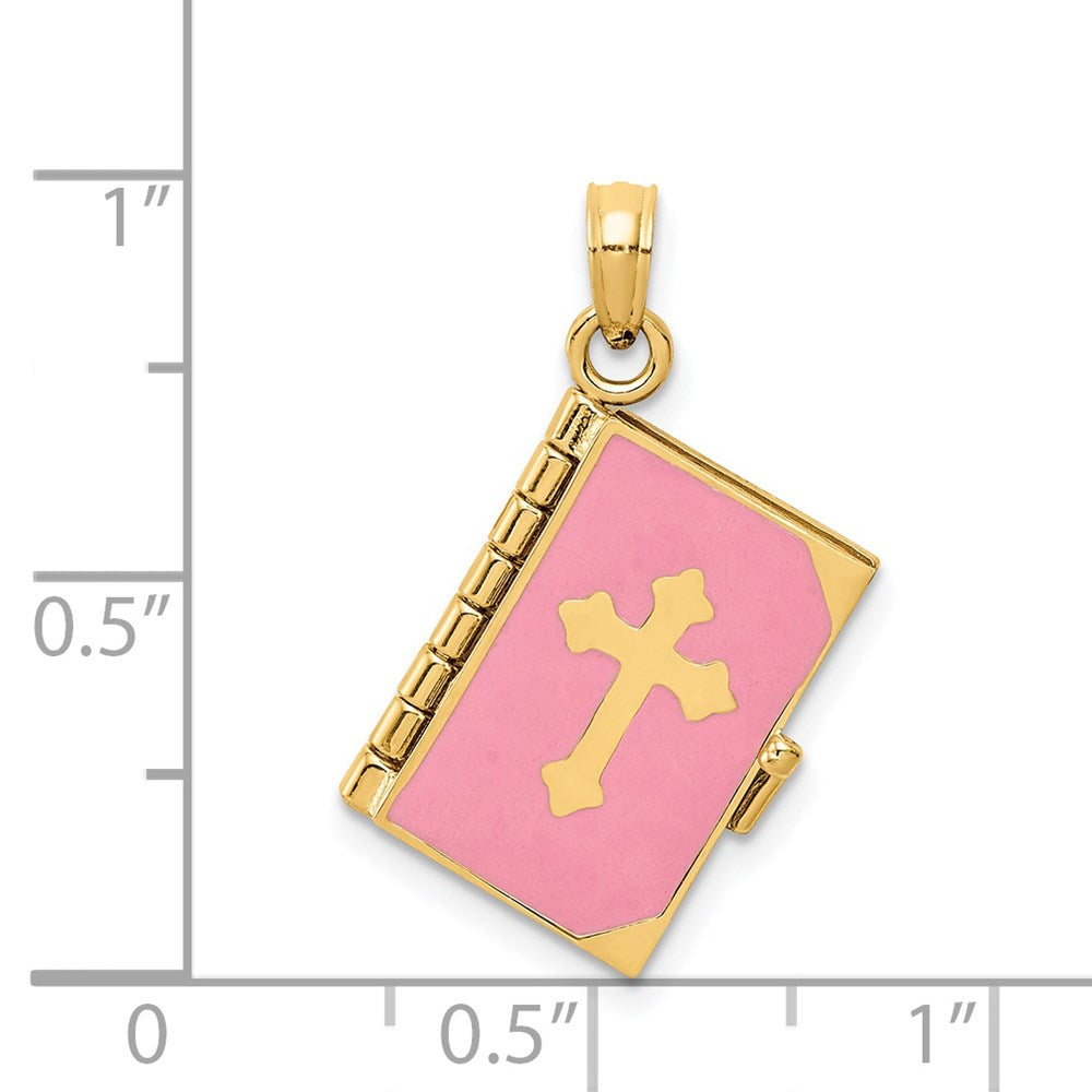 Million Charms 14K Yellow Gold Themed Pink Enameled Lord'S Prayer Bible Pendant