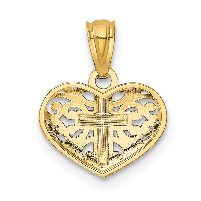 Million Charms 14K Yellow Gold Themed With Rhodium-plated Relgious Cross In Heart Pendant