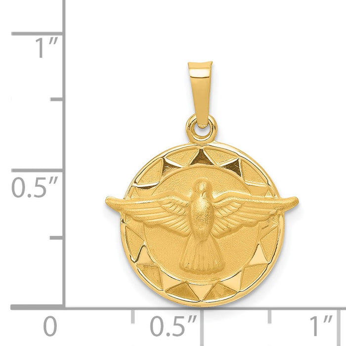 Million Charms 14K Yellow Gold Themed Holy Spirit Medal Round Pendant