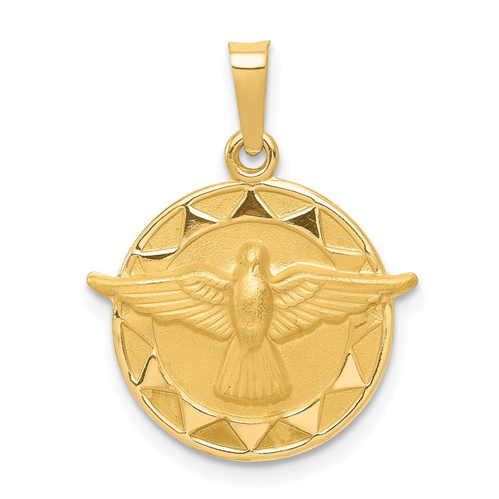 Million Charms 14K Yellow Gold Themed Holy Spirit Medal Round Pendant