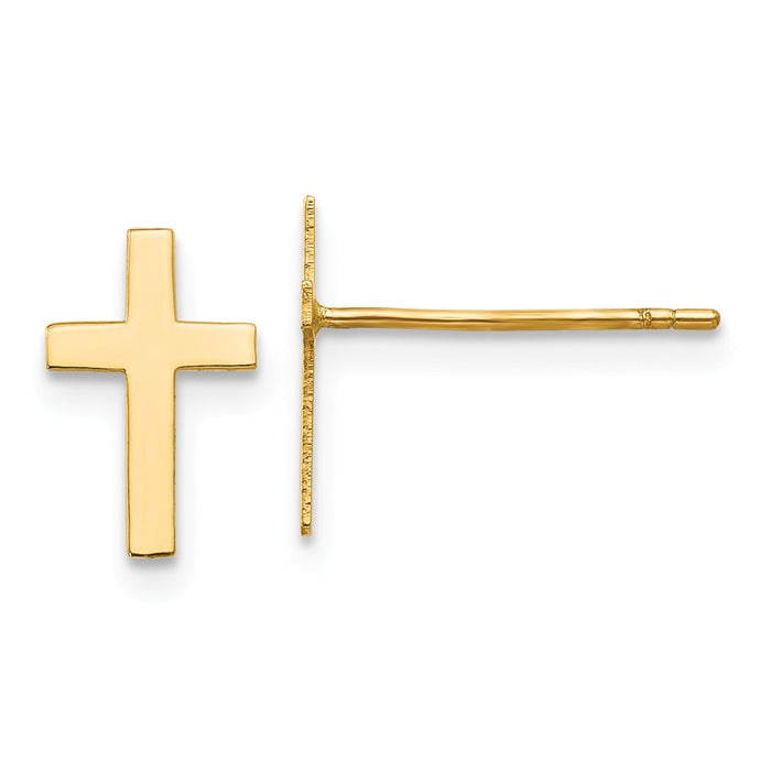 Million Charms 14k Yellow Gold Polished Cross Earrings, 10mm x 7mm