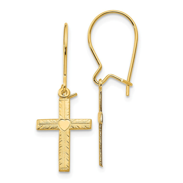 Million Charms 14k Yellow Gold Polished & Satin Cross Earrings, 27mm x 10mm