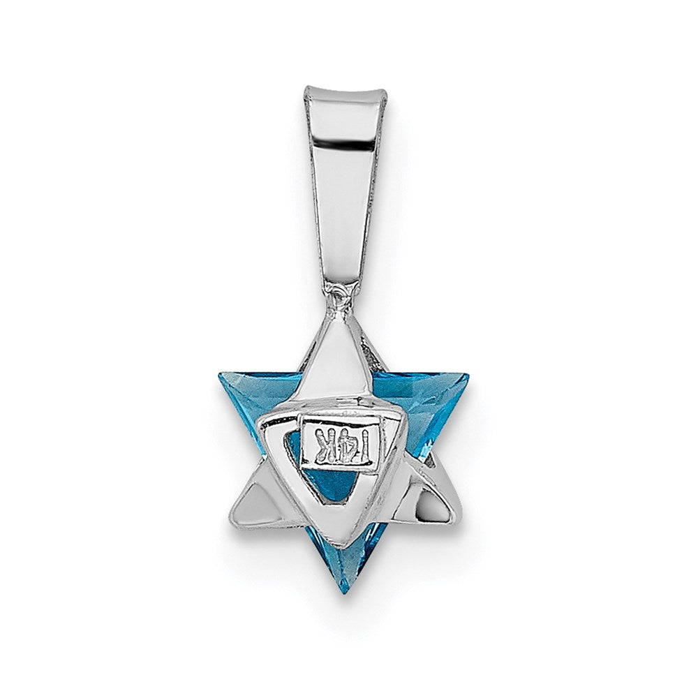 Million Charms 14K White Gold Themed Blue Topaz Religious Jewish Star Of David Pendant