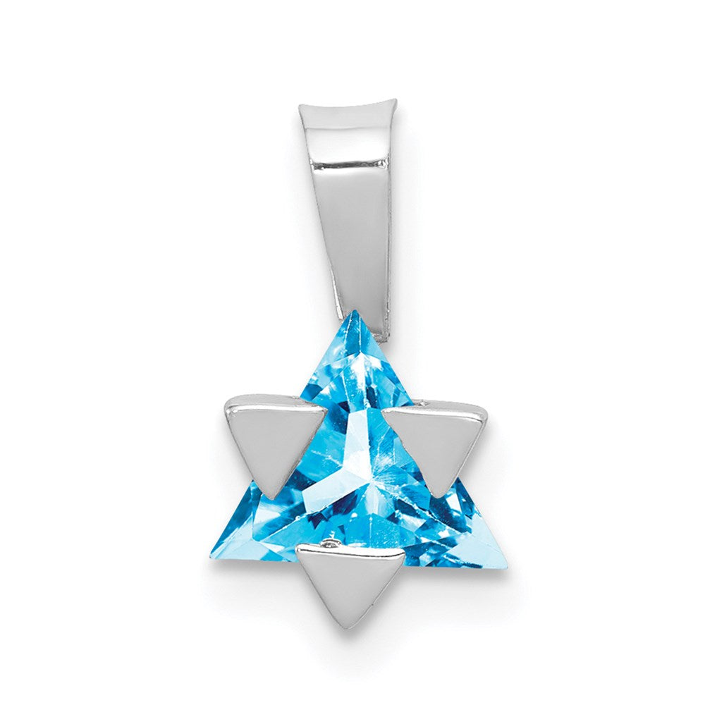 Million Charms 14K White Gold Themed Blue Topaz Religious Jewish Star Of David Pendant