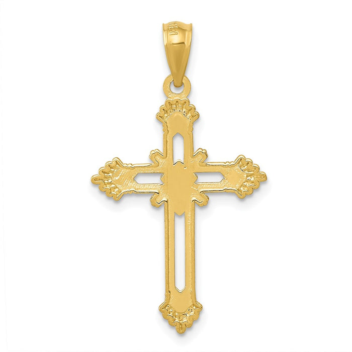 Million Charms 14K Yellow Gold Themed Diamond-Cut Rhodium-plated Relgious Cross Pendant