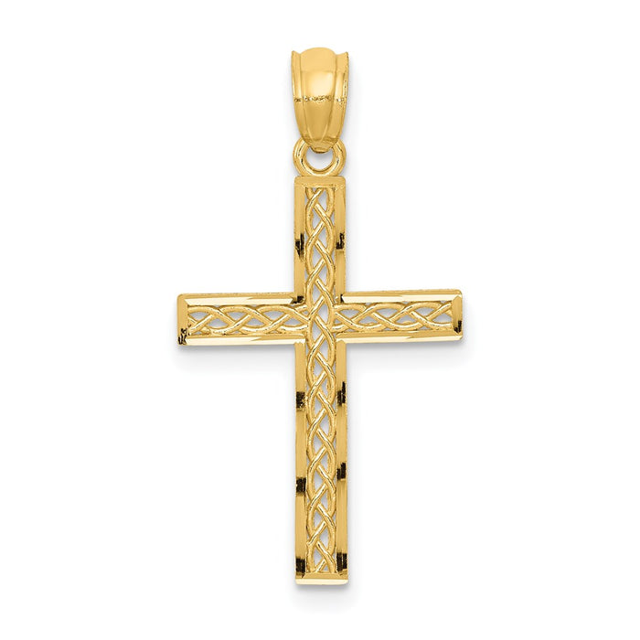 Million Charms 14K Yellow Gold Themed Filigree Relgious Cross Pendant