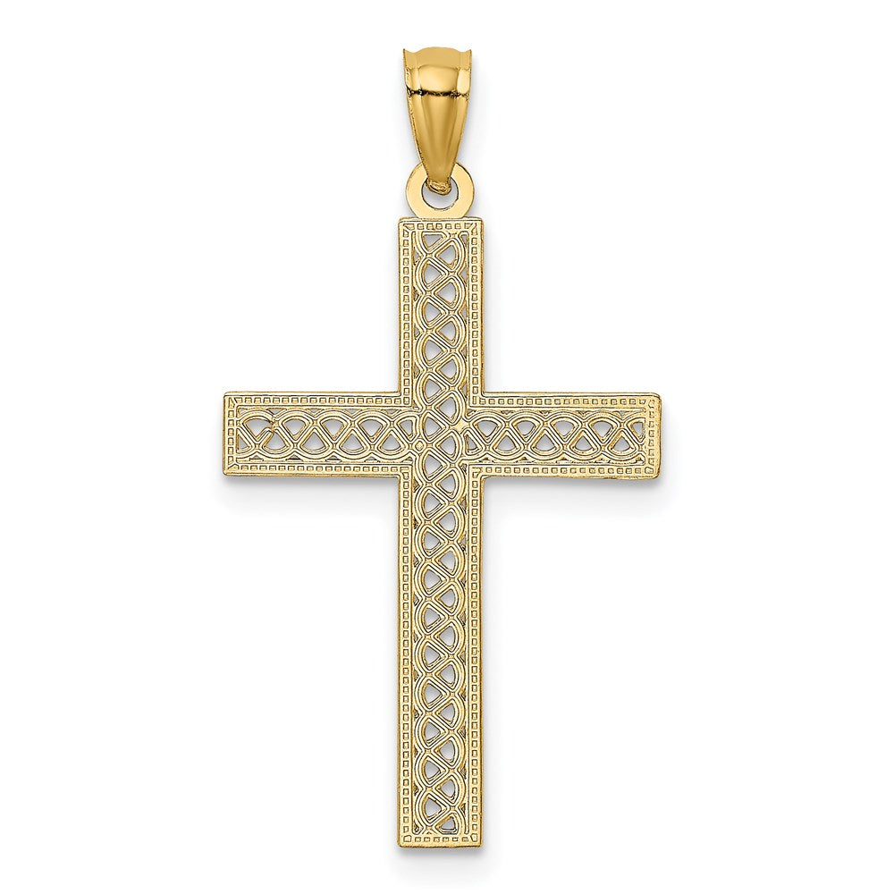 Million Charms 14K Yellow Gold Themed Diamond-Cut Filigree Relgious Cross Pendant
