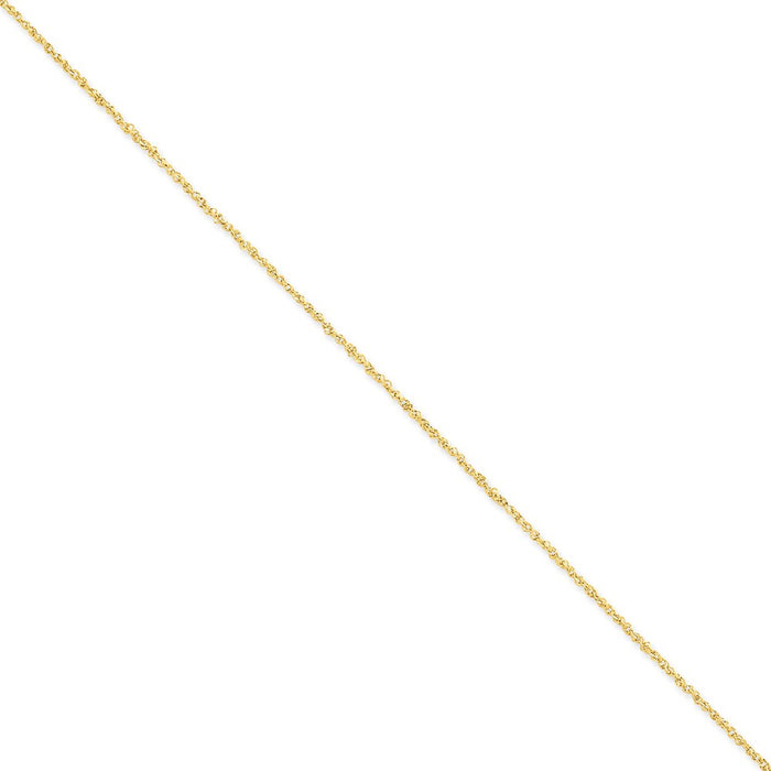 Million Charms 14k Yellow Gold 1.7mm Ropa Anklet, Chain Length: 9 inches
