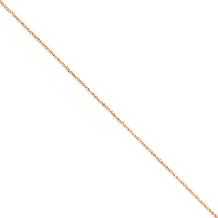 Million Charms 14K Rose Gold 1.7mm Ropa Chain Anklet, Chain Length: 9 inches