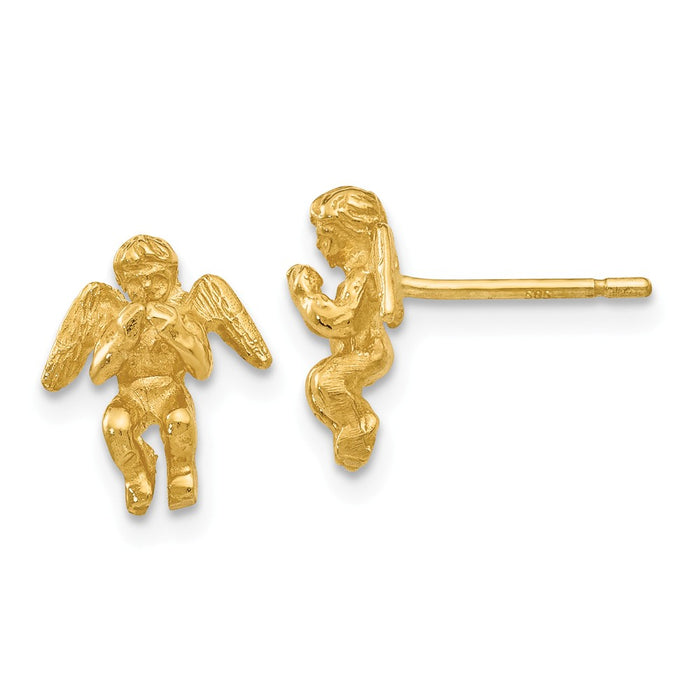 Million Charms 14k Yellow Gold Polished & Diamond-Cut Angel Earrings, 10mm x 9mm