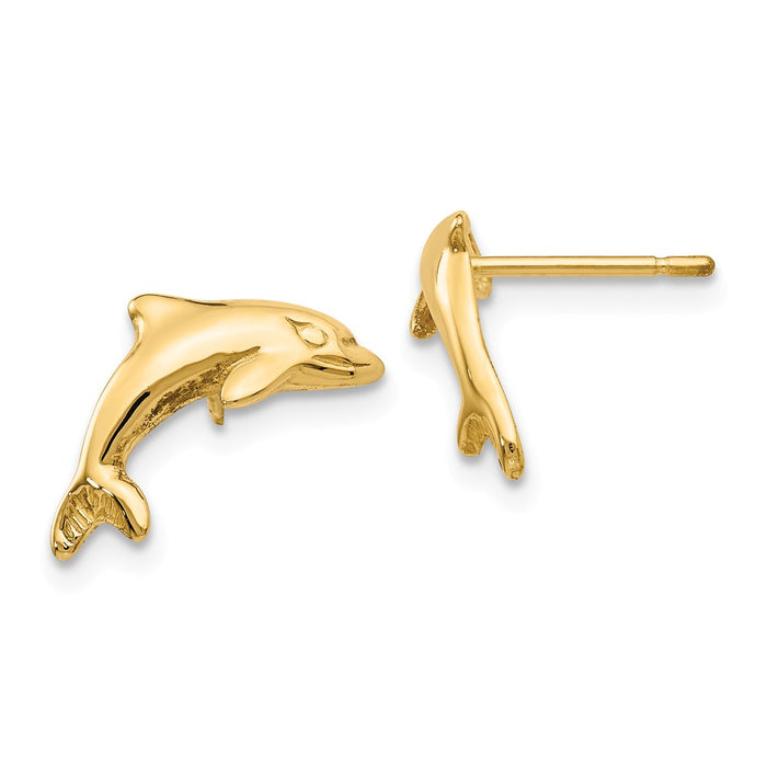 Million Charms 14k Yellow Gold Dolphin Earrings, 11mm x 9mm