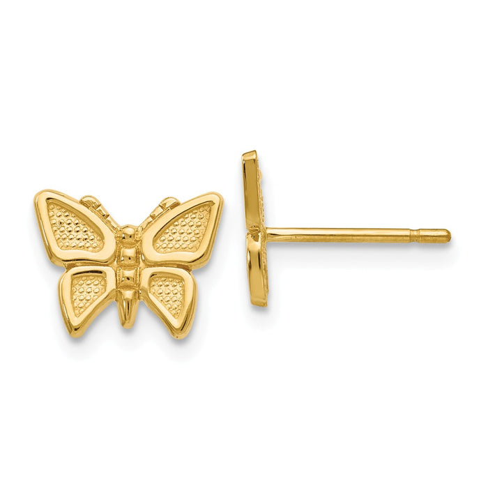 Million Charms 14k Yellow Gold Polished Butterfly Post Earrings, 7mm x 9mm