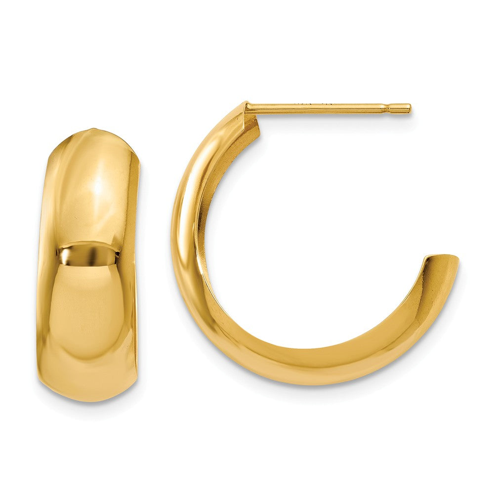 Million Charms 14k Yellow Gold Polished 6.5mm J-Hoop Earrings, 24mm x 7mm