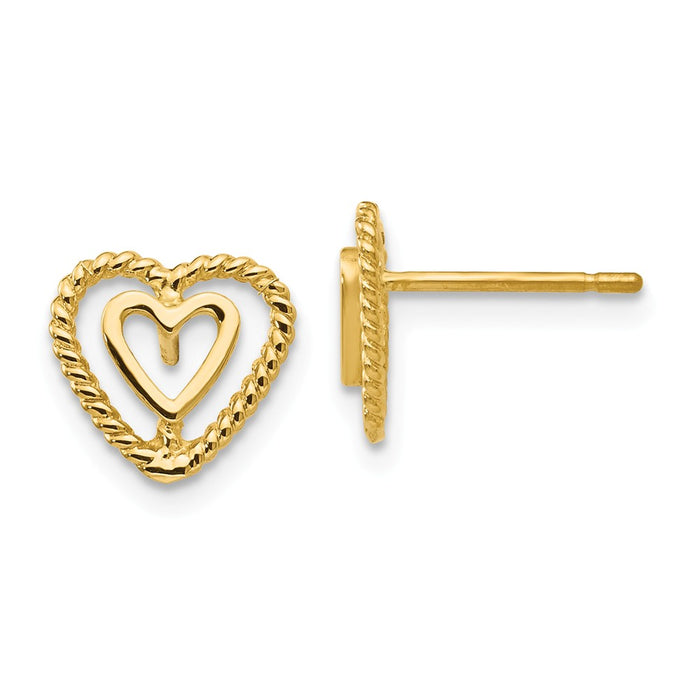 Million Charms 14k Yellow Gold Heart Earrings, 9mm x 9mm