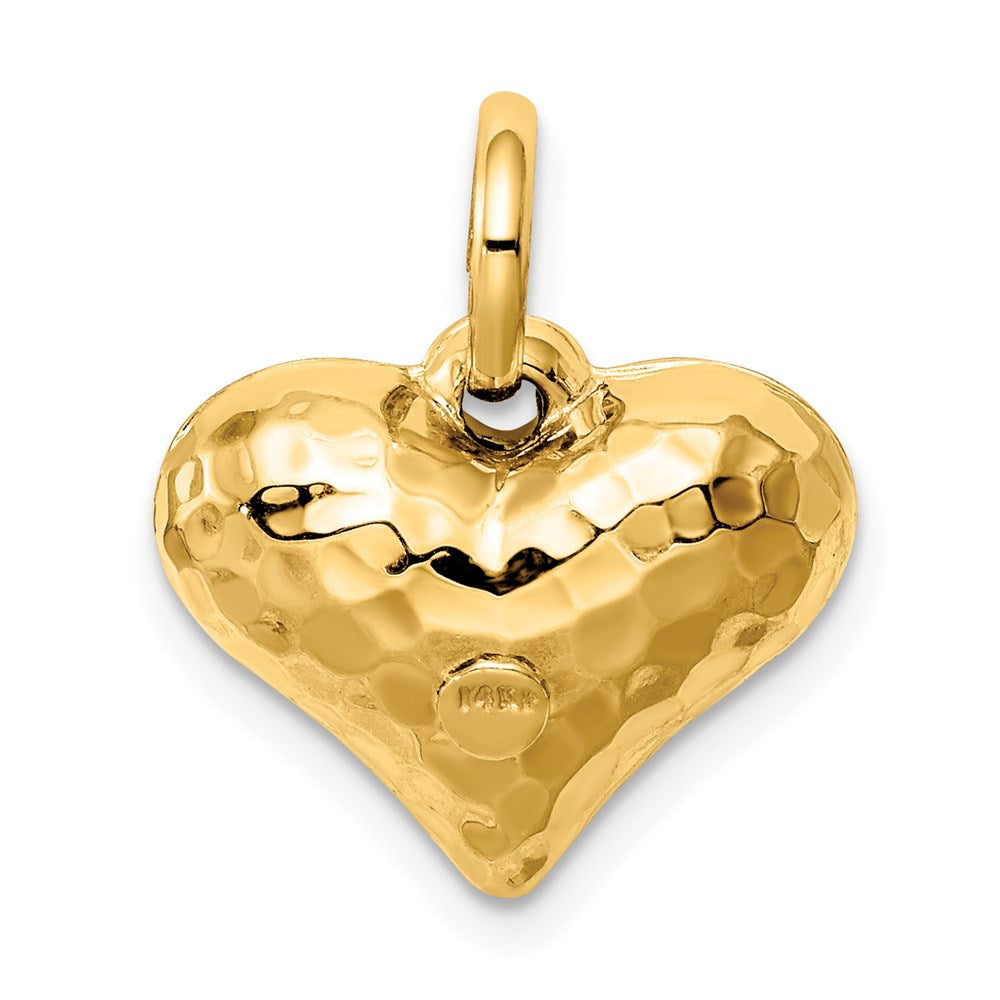 Million Charms 14K Yellow Gold Themed Polished & Hammered 3-D Heart Pendant